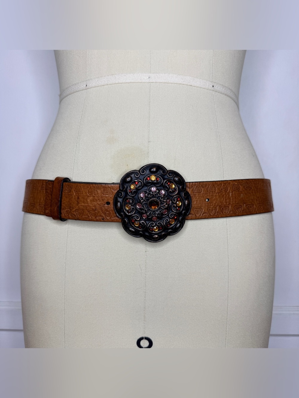 Brown leather buckle belt